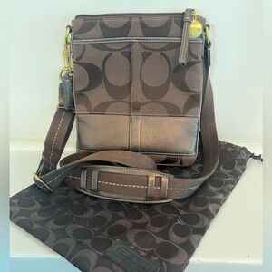 Coach Signature Jacquard Chocolate Brown Crossbody Bag